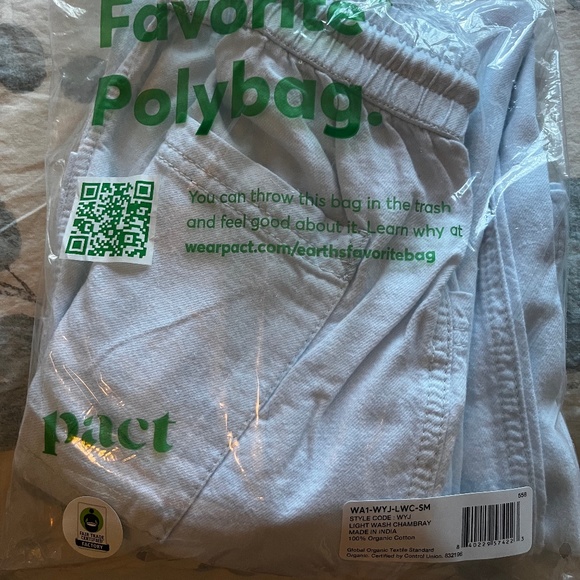 NWT Pact Light Wash Chambray Organic Cotton Pants S - Picture 4 of 4